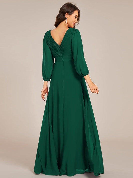 ever OLIVIA|Chiffon Long Sleeve Empire Waist Maxi Bridesmaid Dress with Pleated Detailing