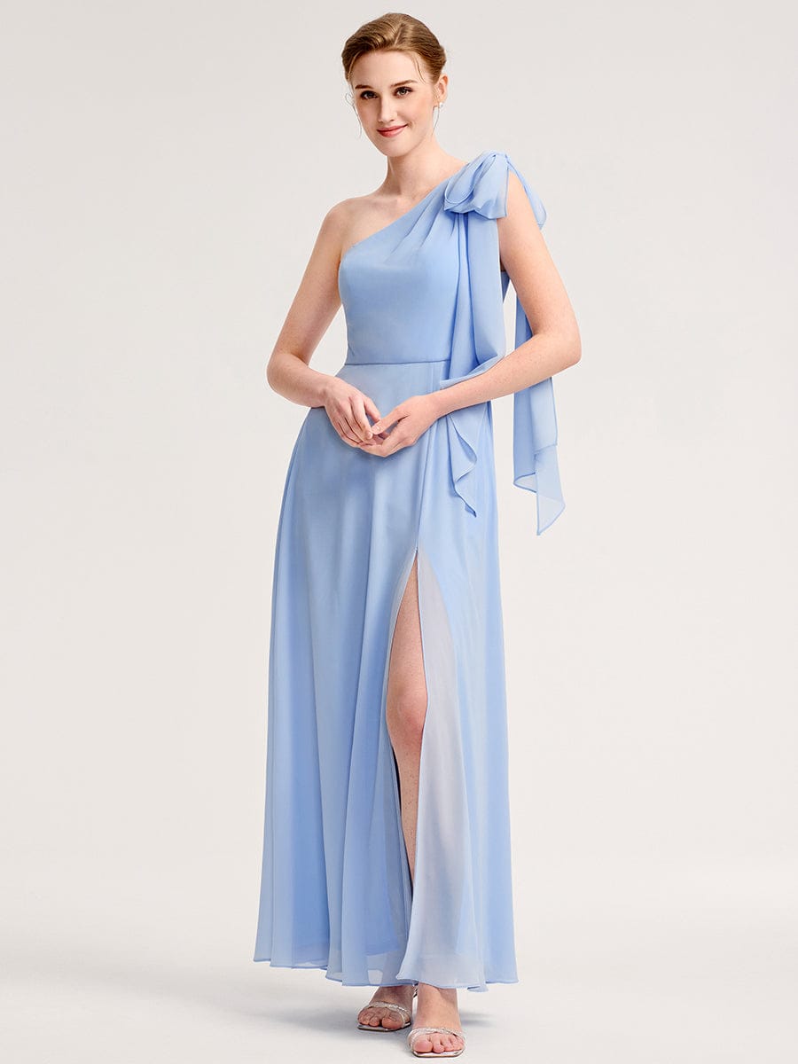 One Shoulder Bridesmaid Dress with Thigh-High Slit