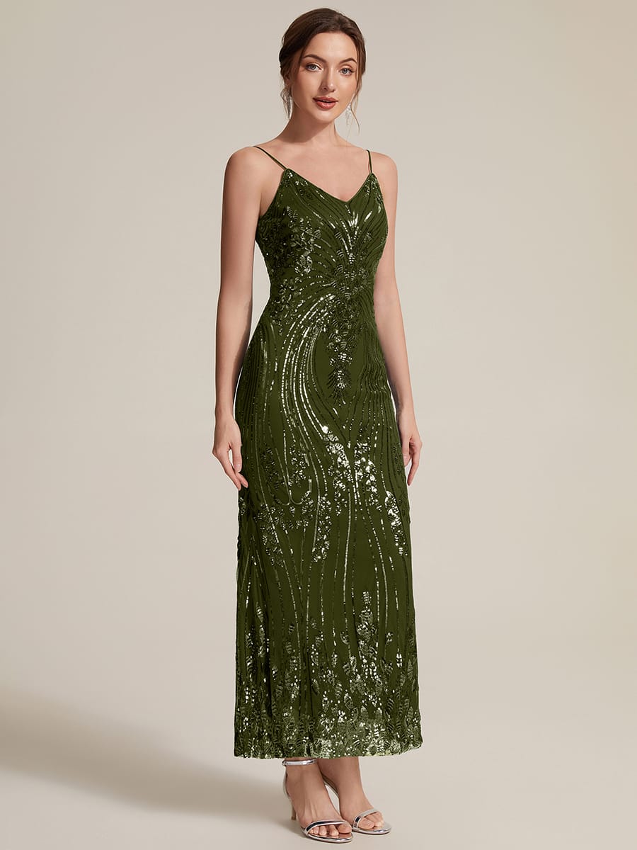 Sequin V Neck Sleeveless Sheath Dress