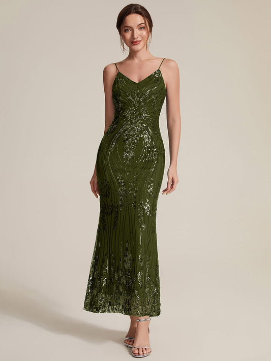 Sequin V Neck Sleeveless Sheath Dress