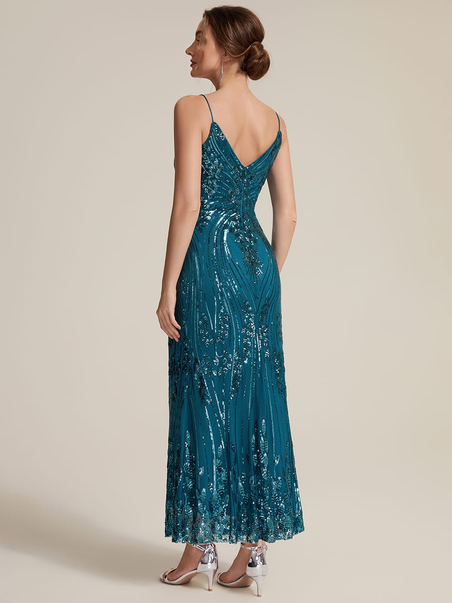 Sequin V Neck Sleeveless Sheath Dress