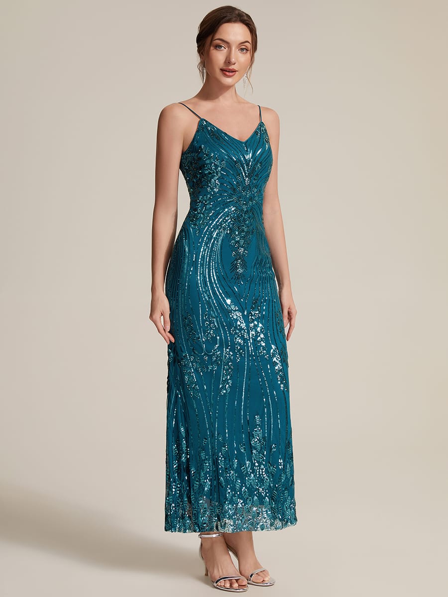 Sequin V Neck Sleeveless Sheath Dress