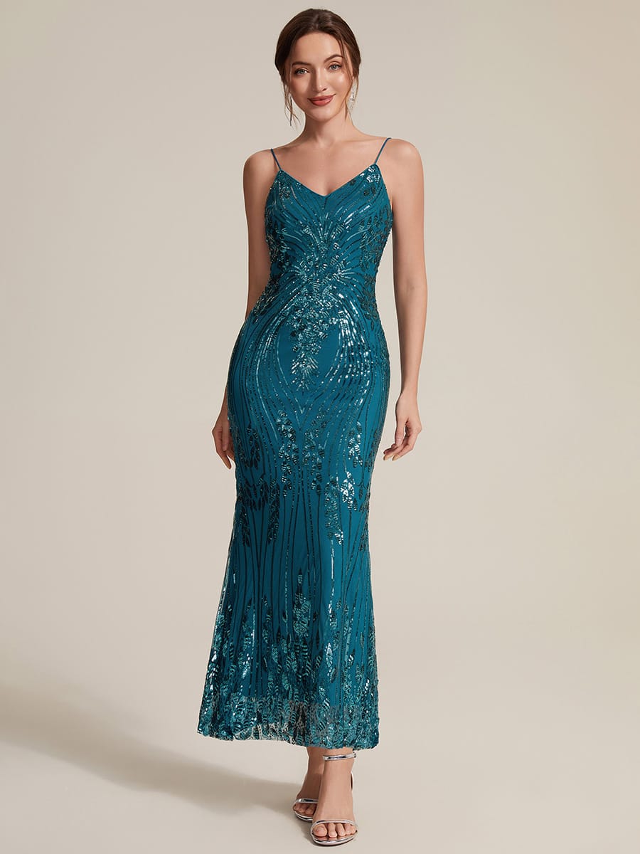Sequin V Neck Sleeveless Sheath Dress