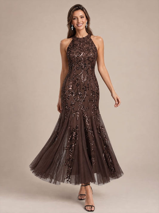 Halter Neck Sequin Cocktail Party Dress