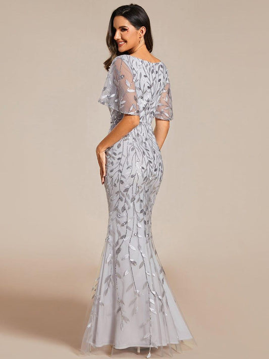 ever DIONE|Gorgeous V Neck Leaf-Sequined Fishtail Mother of the Bride Dress (Final Sale)