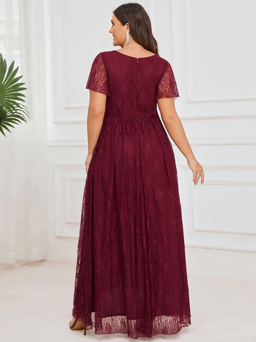ever ELISE|V-Neck Short Sleeve Pleated Ruffled Lace Wedding Guest Dress