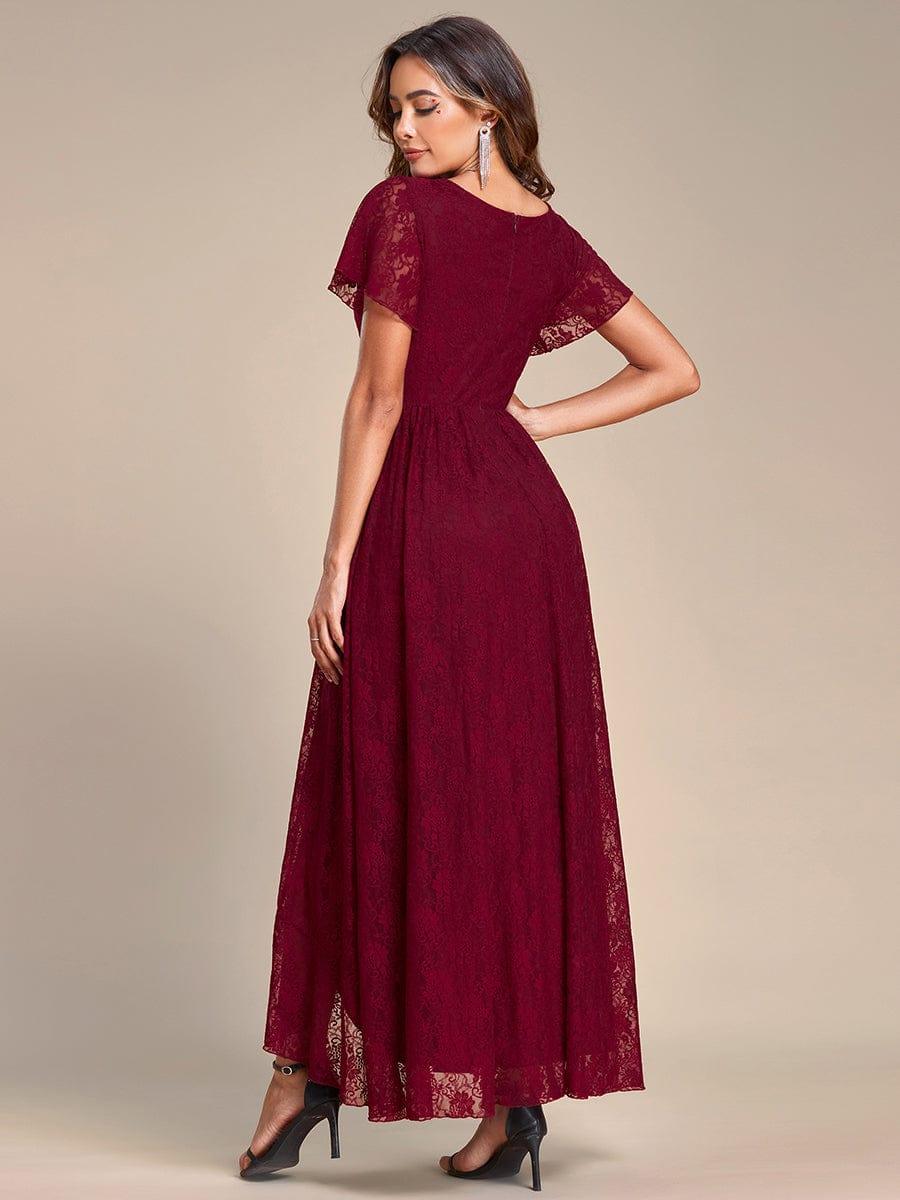 ever ELISE|V-Neck Short Sleeve Pleated Ruffled Lace Wedding Guest Dress