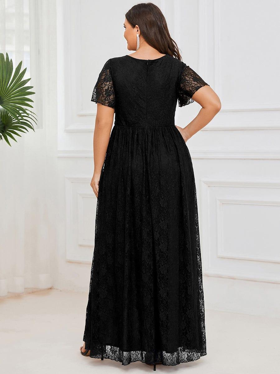 ever ELISE|V-Neck Short Sleeve Pleated Ruffled Lace Wedding Guest Dress