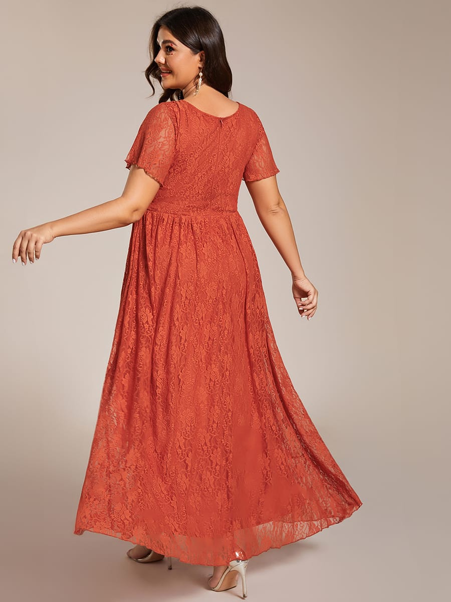 ever ELISE|V-Neck Short Sleeve Pleated Ruffled Lace Wedding Guest Dress