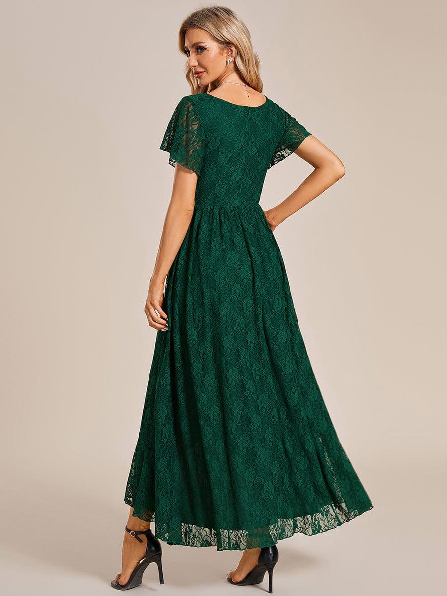 ever ELISE|V-Neck Short Sleeve Pleated Ruffled Lace Wedding Guest Dress