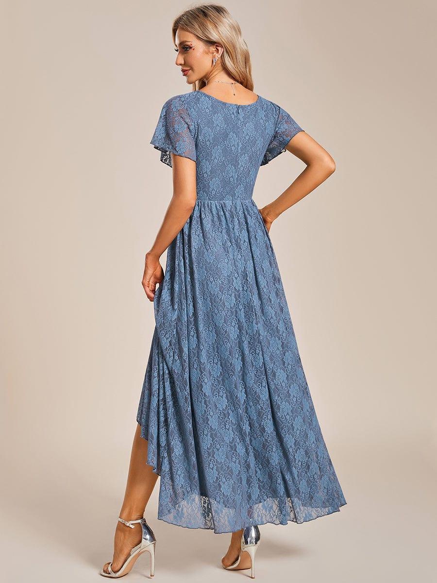ever ELISE|V-Neck Short Sleeve Pleated Ruffled Lace Wedding Guest Dress