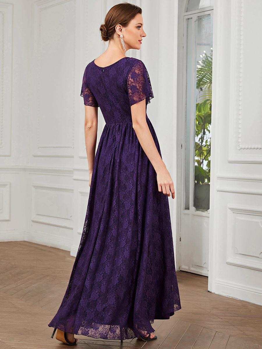 ever ELISE|V-Neck Short Sleeve Pleated Ruffled Lace Wedding Guest Dress