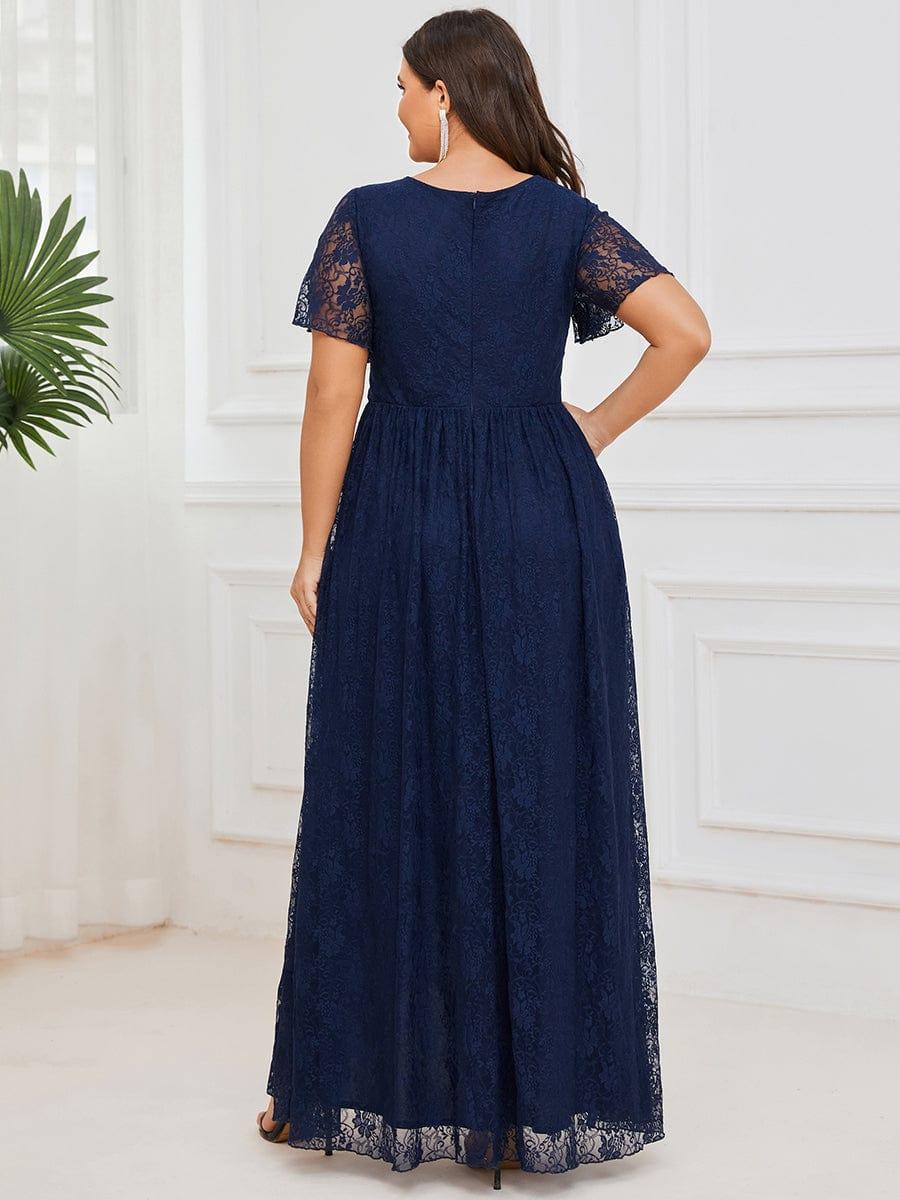 ever ELISE|V-Neck Short Sleeve Pleated Ruffled Lace Wedding Guest Dress