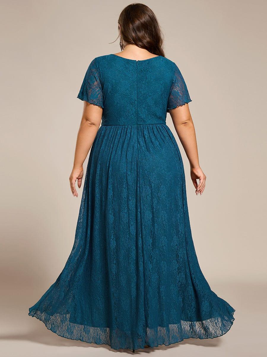 ever ELISE|V-Neck Short Sleeve Pleated Ruffled Lace Wedding Guest Dress