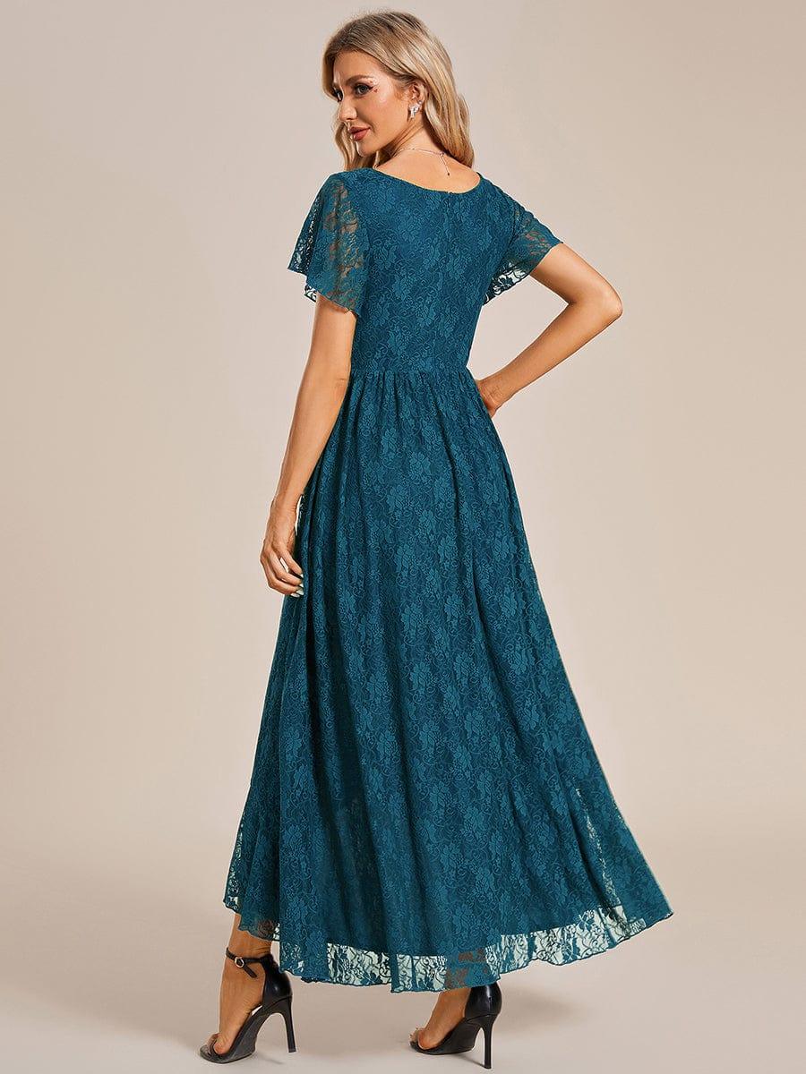 ever ELISE|V-Neck Short Sleeve Pleated Ruffled Lace Wedding Guest Dress