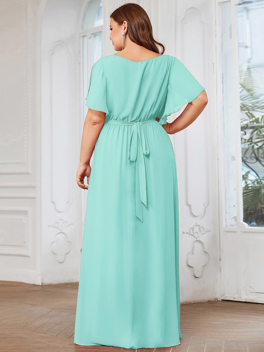 ever LEORA|A-Line Pleated Chiffon Tie-Waist Bridesmaid Dress