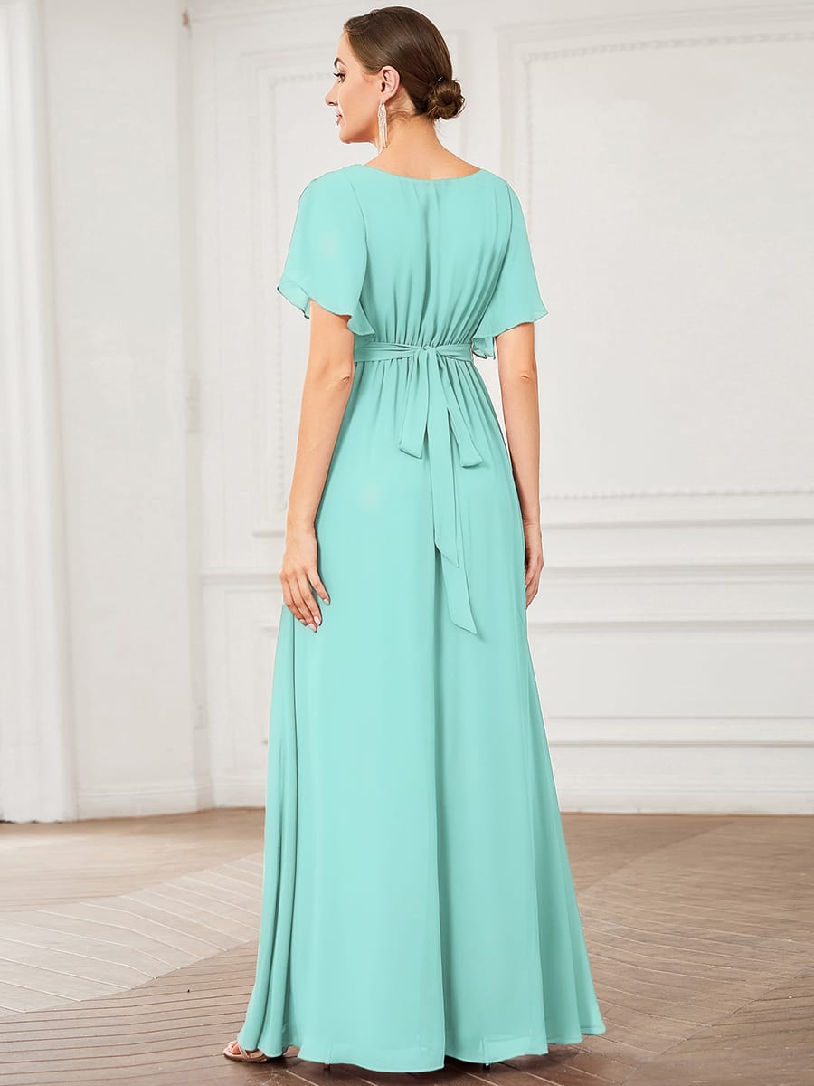 ever LEORA|A-Line Pleated Chiffon Tie-Waist Bridesmaid Dress