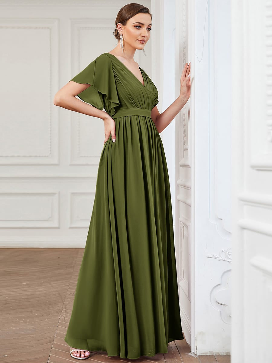 ever LEORA|A-Line Pleated Chiffon Tie-Waist Bridesmaid Dress
