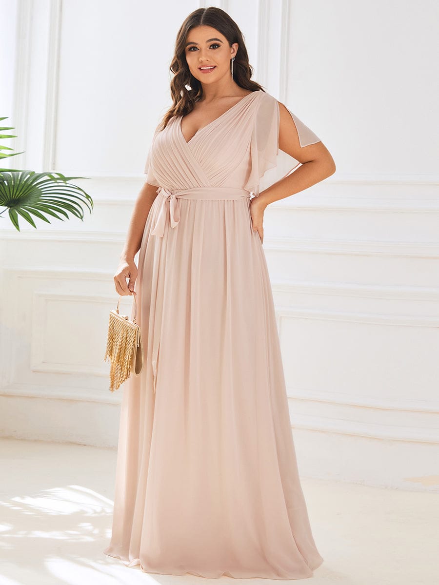 ever LEORA|A-Line Pleated Chiffon Tie-Waist Bridesmaid Dress