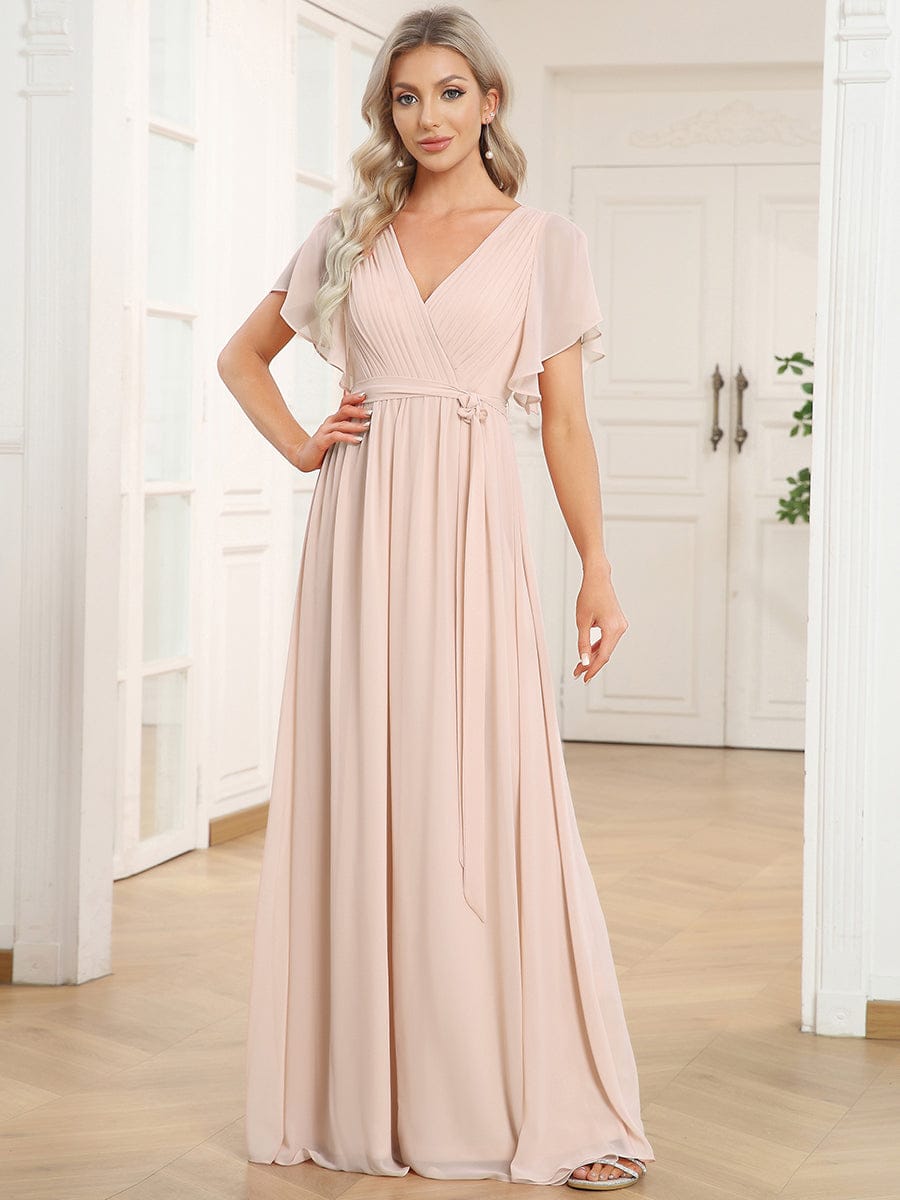 ever LEORA|A-Line Pleated Chiffon Tie-Waist Bridesmaid Dress