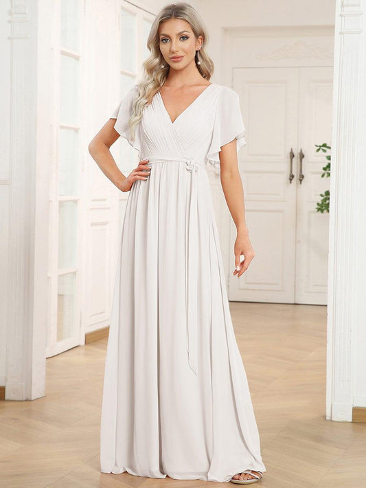 ever LEORA|A-Line Pleated Chiffon Tie-Waist Bridesmaid Dress