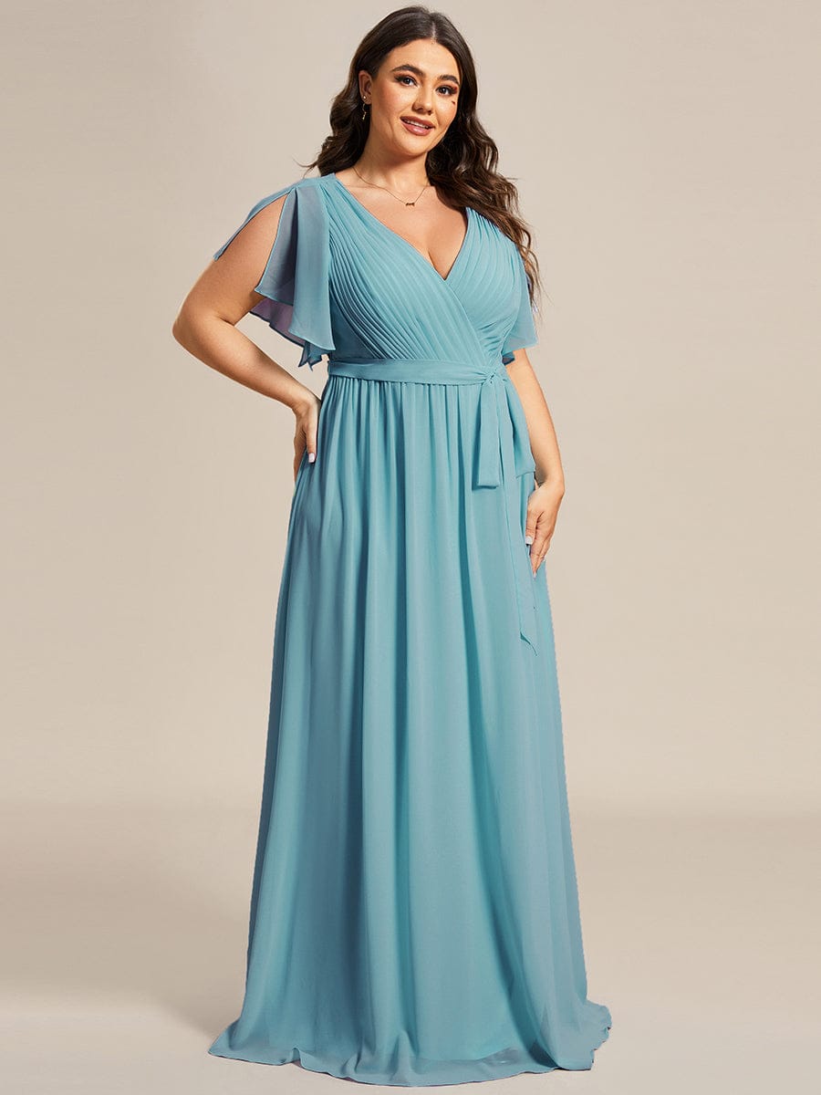 ever LEORA|A-Line Pleated Chiffon Tie-Waist Bridesmaid Dress