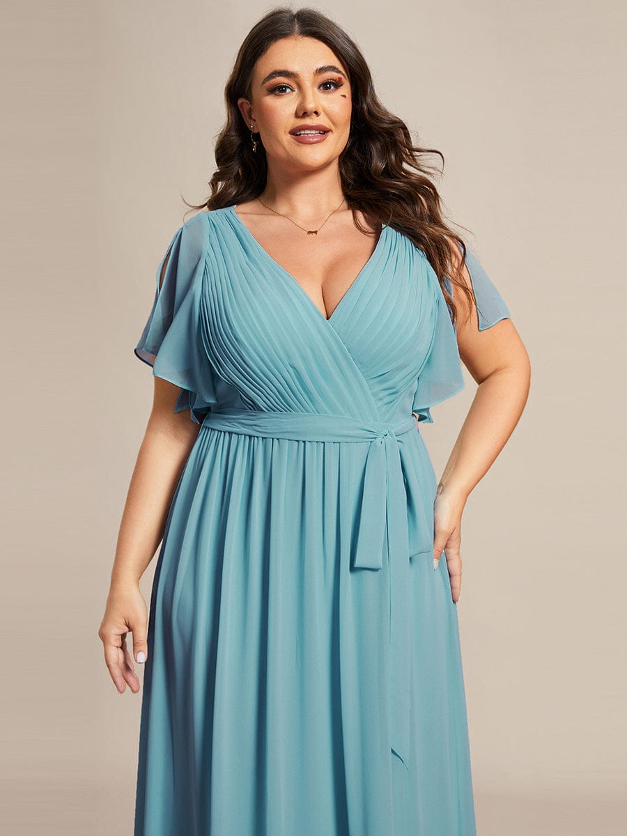 ever LEORA|A-Line Pleated Chiffon Tie-Waist Bridesmaid Dress