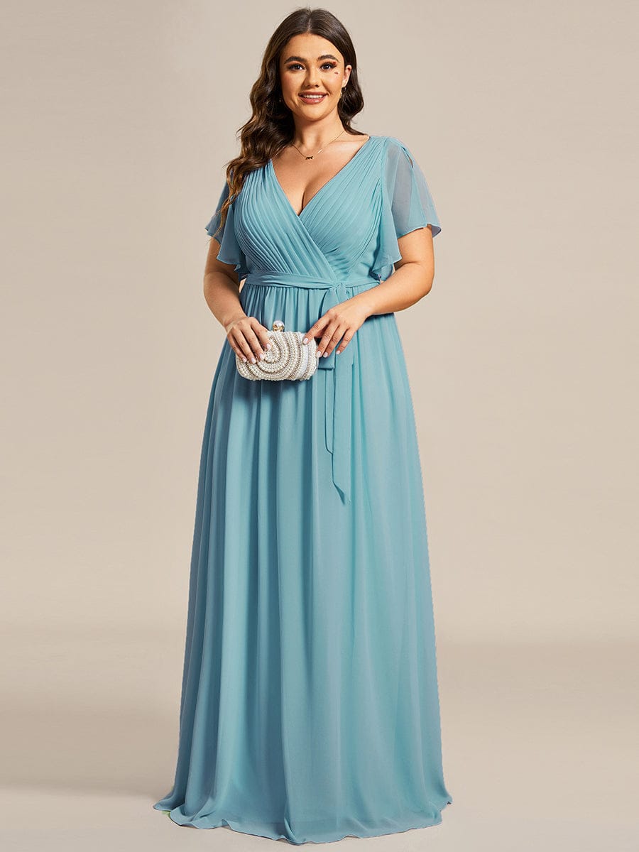 ever LEORA|A-Line Pleated Chiffon Tie-Waist Bridesmaid Dress