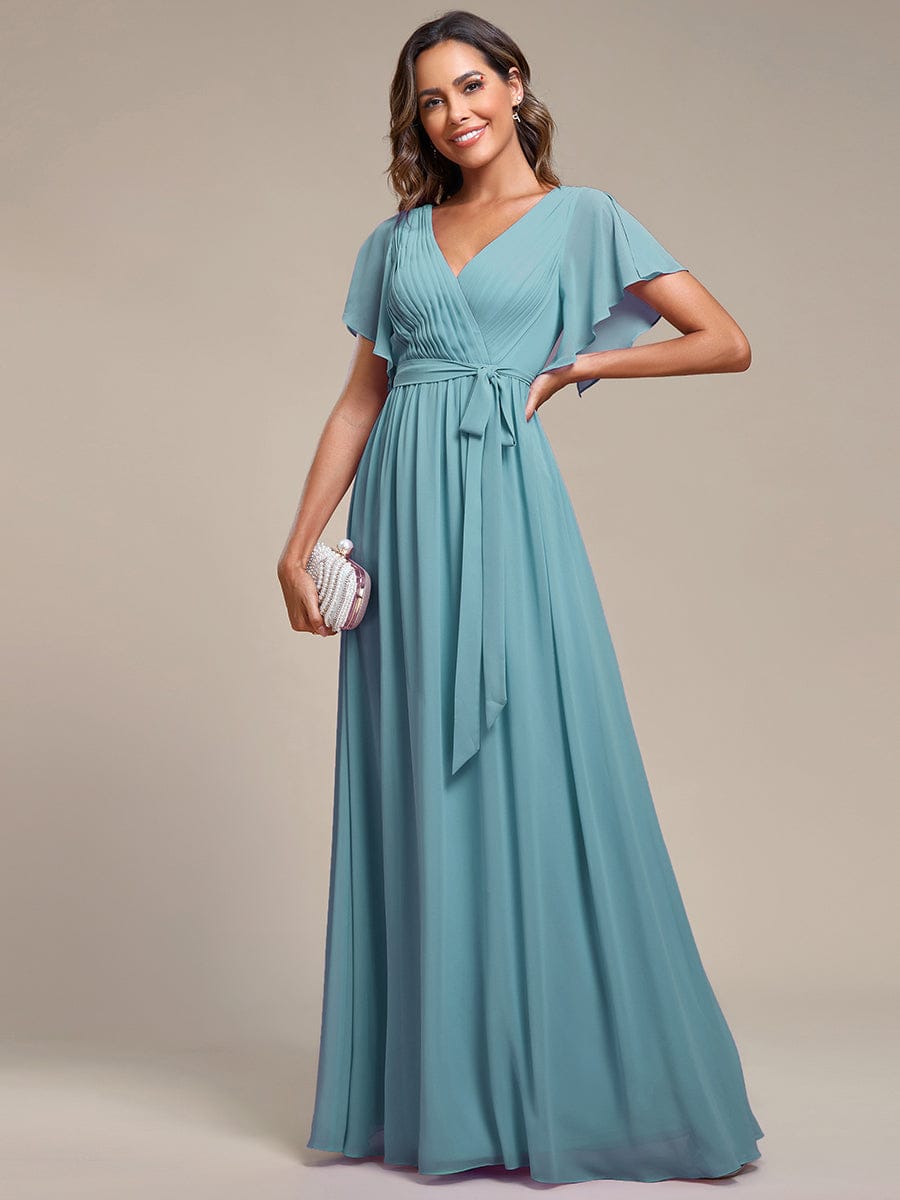 ever LEORA|A-Line Pleated Chiffon Tie-Waist Bridesmaid Dress