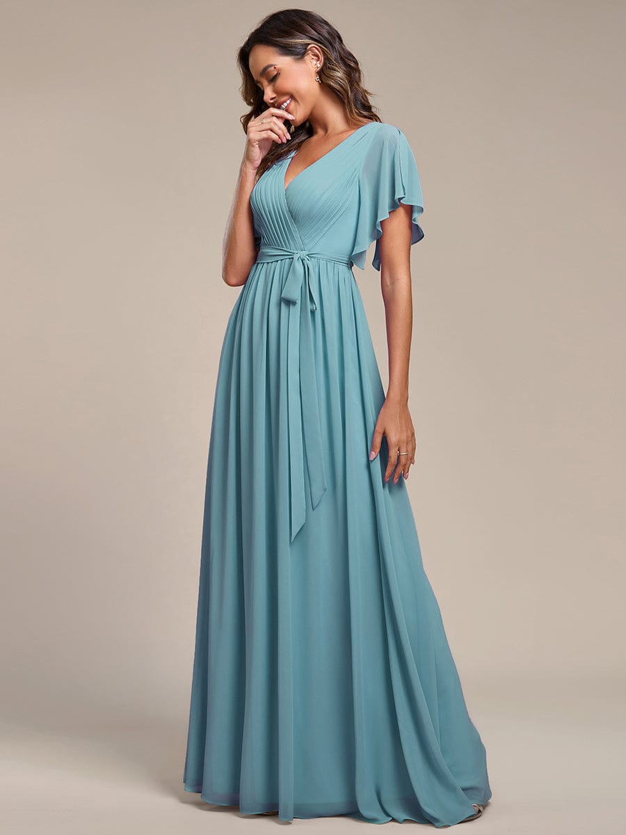 ever LEORA|A-Line Pleated Chiffon Tie-Waist Bridesmaid Dress