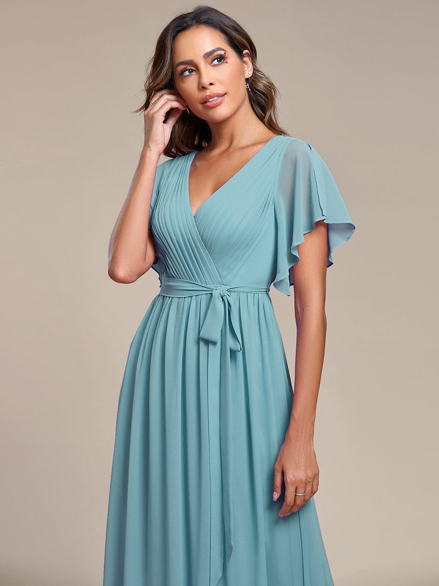 ever LEORA|A-Line Pleated Chiffon Tie-Waist Bridesmaid Dress