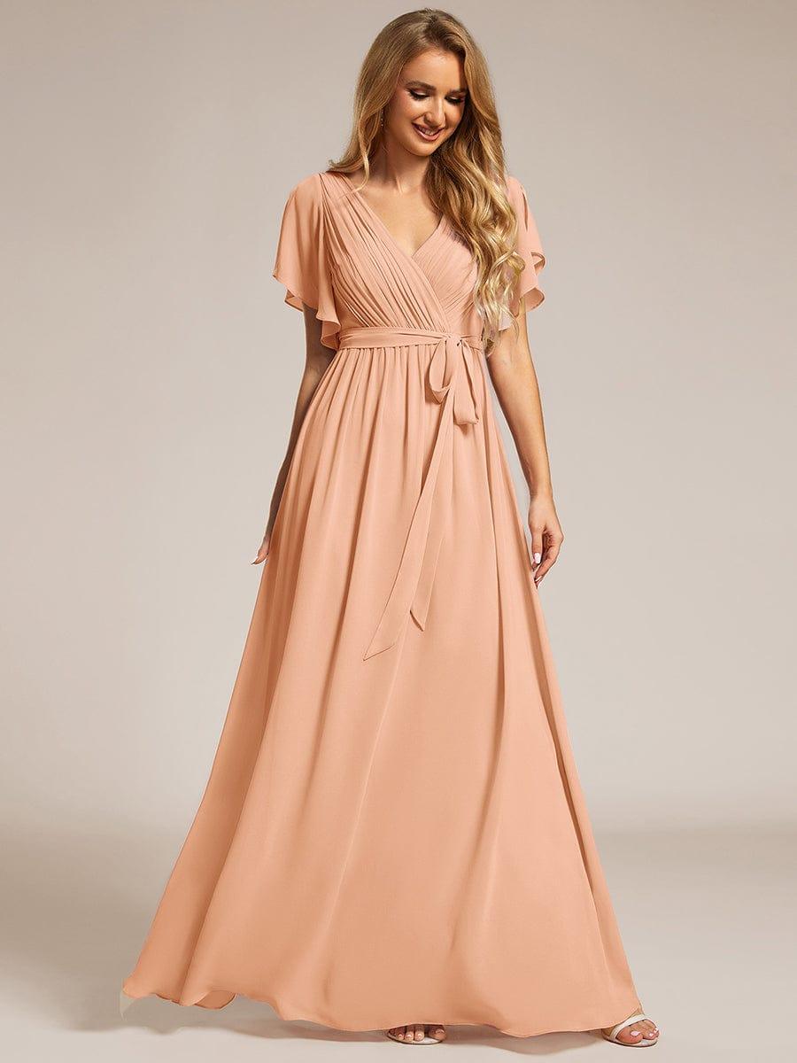 ever LEORA|A-Line Pleated Chiffon Tie-Waist Bridesmaid Dress