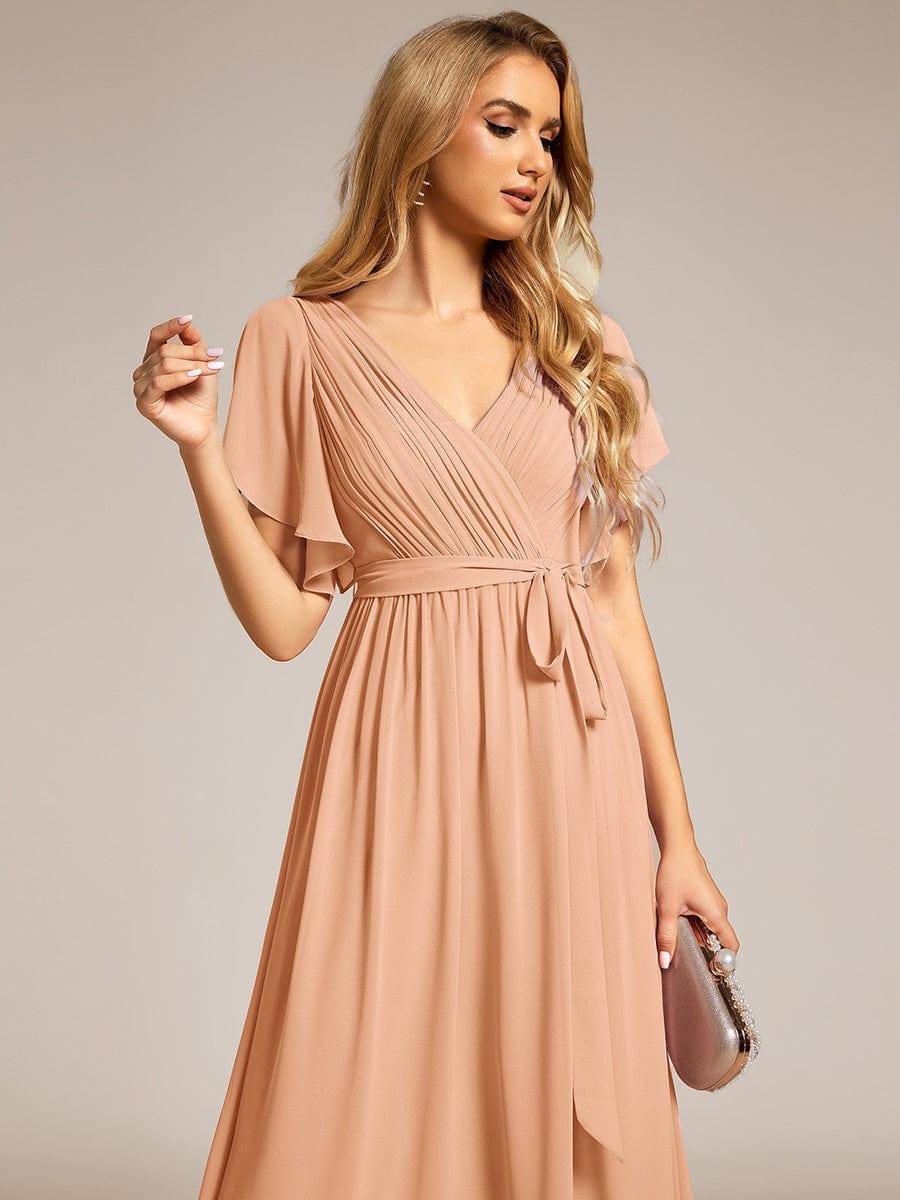 ever LEORA|A-Line Pleated Chiffon Tie-Waist Bridesmaid Dress