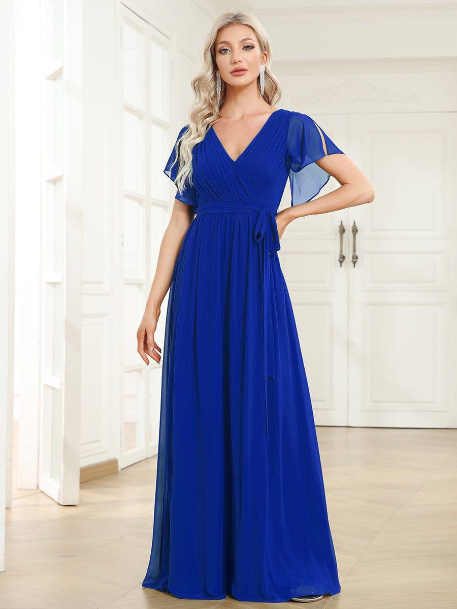 ever LEORA|A-Line Pleated Chiffon Tie-Waist Bridesmaid Dress