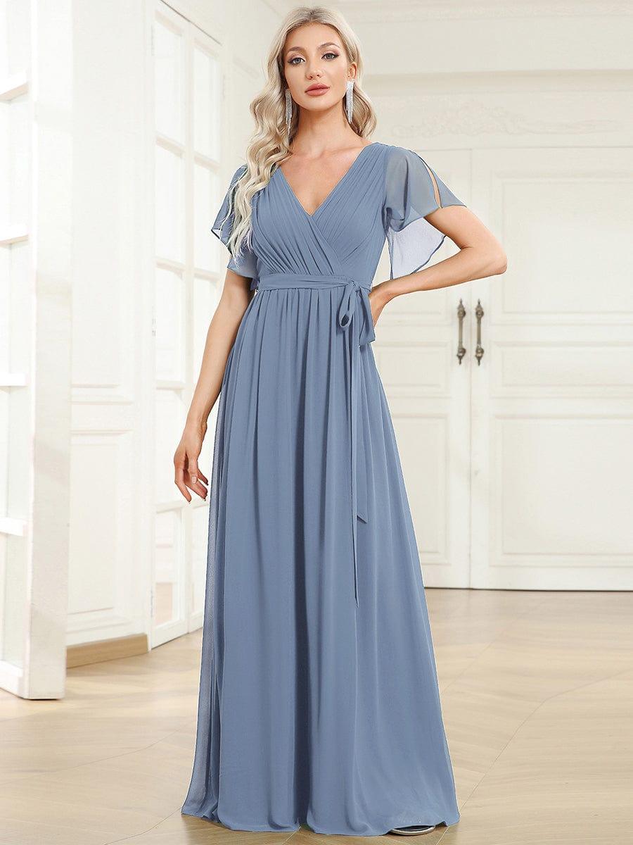 ever LEORA|A-Line Pleated Chiffon Tie-Waist Bridesmaid Dress