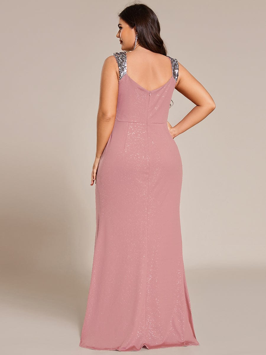 ever NOIRE|Elegant Sequin V Neck High Slit Wedding Guest Dress