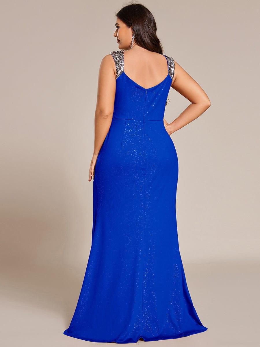 ever NOIRE|Elegant Sequin V Neck High Slit Wedding Guest Dress