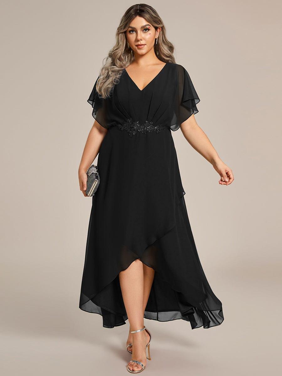 ever LILAS|Waist Applique A-Line Chiffon V-Neck Wedding Guest Dress