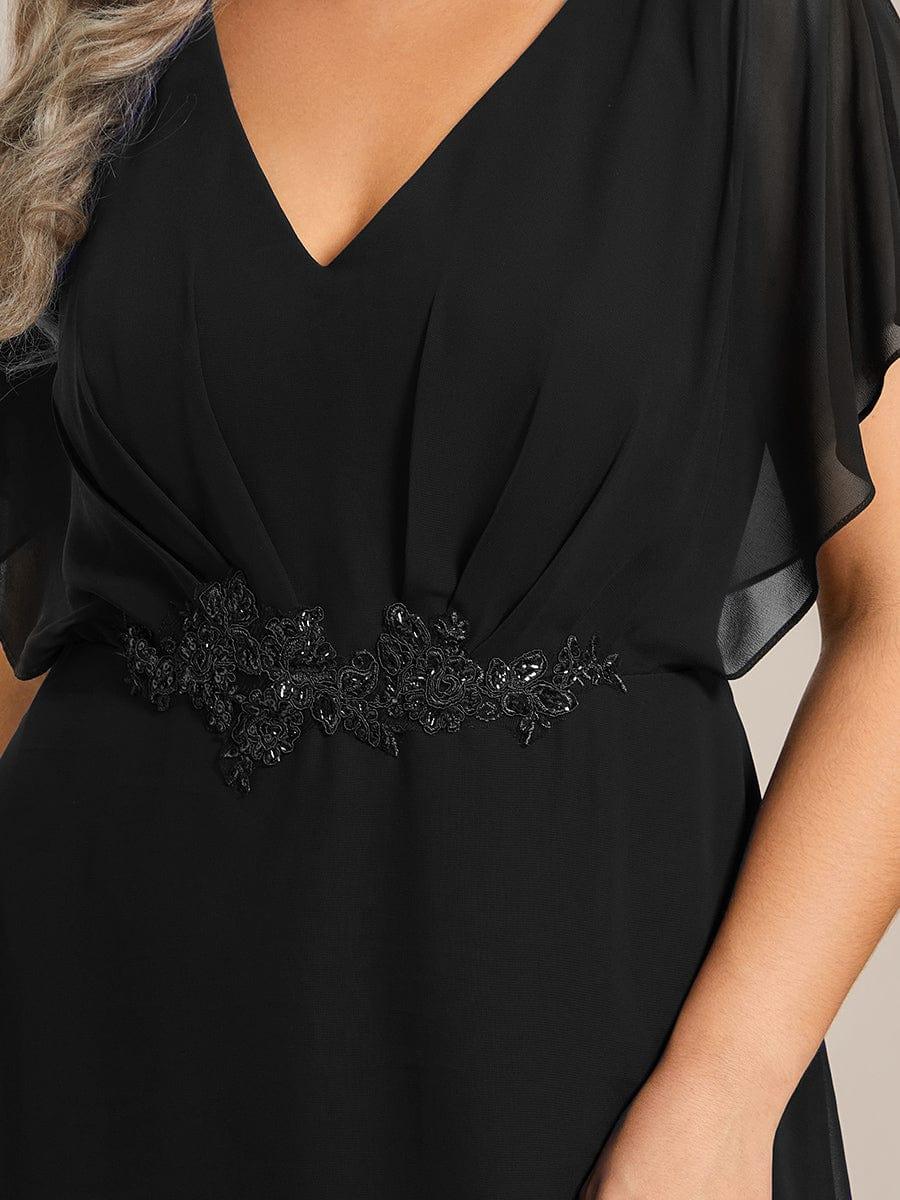 ever LILAS|Waist Applique A-Line Chiffon V-Neck Wedding Guest Dress