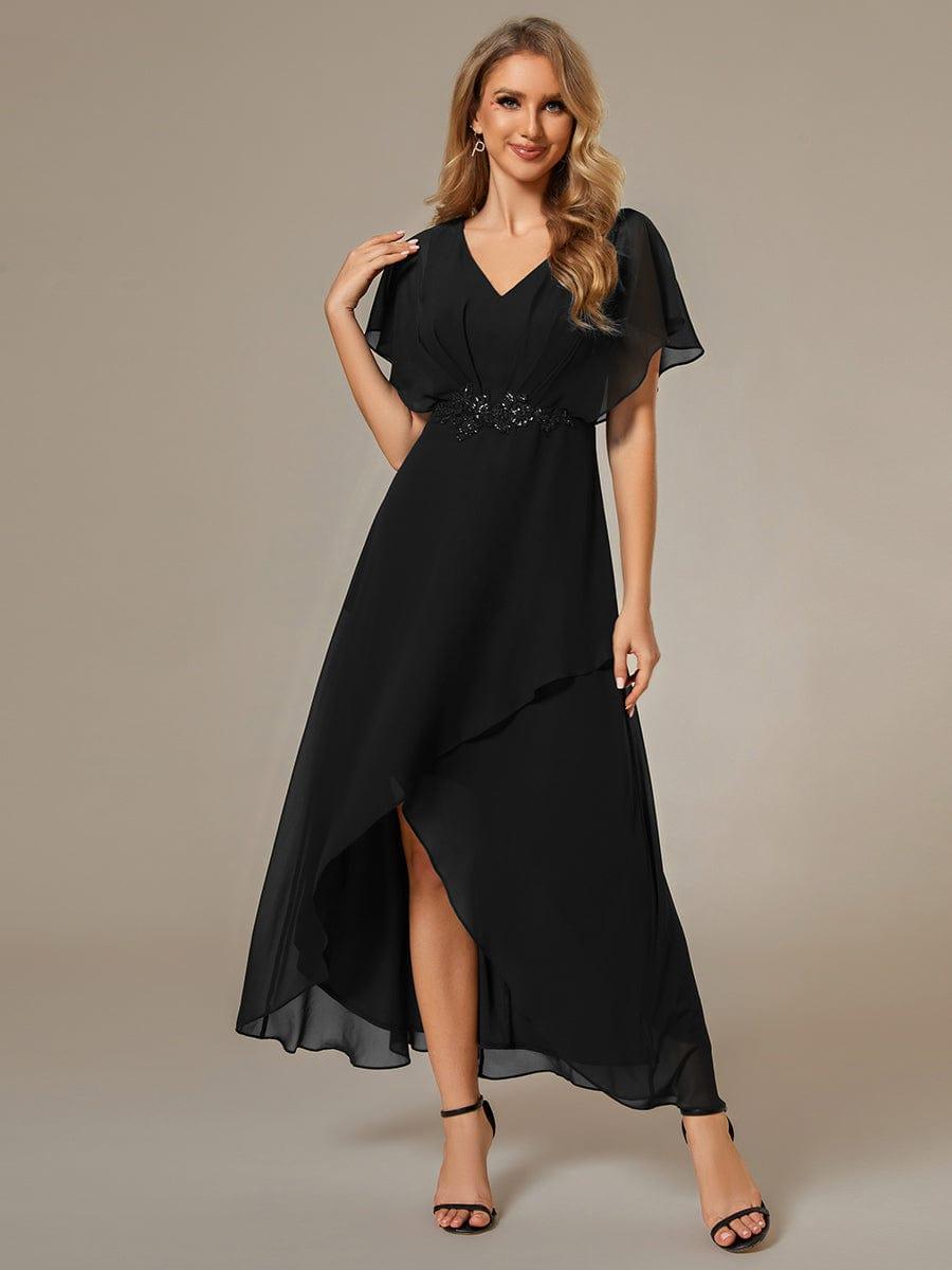 ever LILAS|Waist Applique A-Line Chiffon V-Neck Wedding Guest Dress