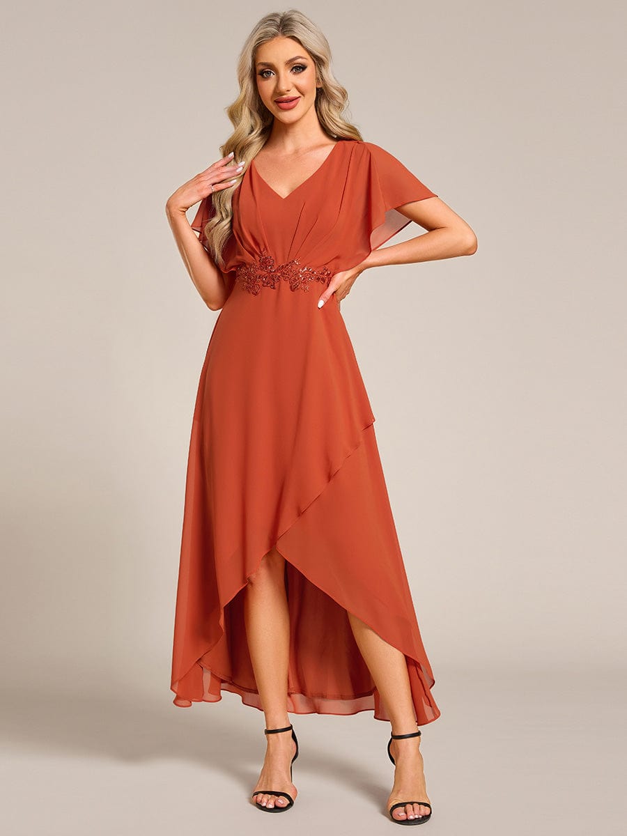 ever LILAS|Waist Applique A-Line Chiffon V-Neck Evening Dress(Final Sale)