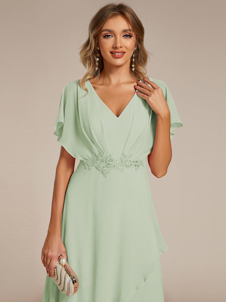 ever LILAS|Waist Applique A-Line Chiffon V-Neck Wedding Guest Dress