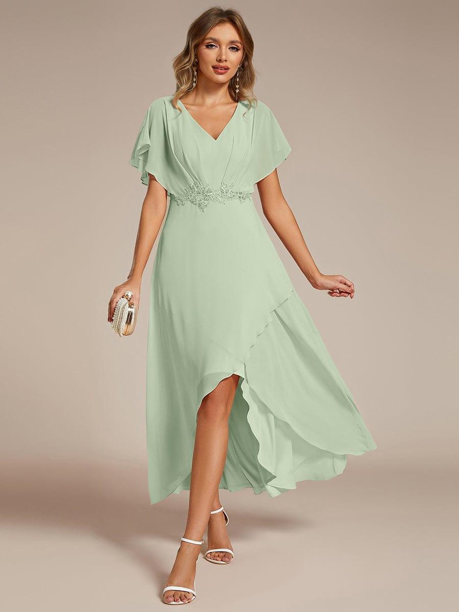 ever LILAS|Waist Applique A-Line Chiffon V-Neck Wedding Guest Dress