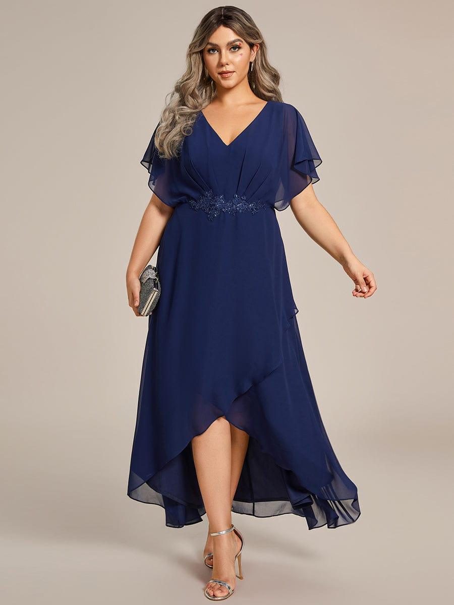 ever LILAS|Waist Applique A-Line Chiffon V-Neck Wedding Guest Dress