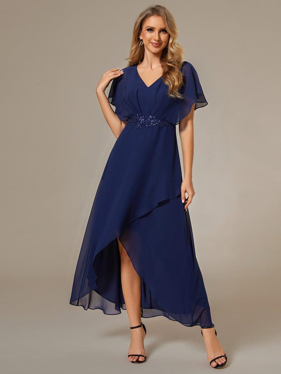 ever LILAS|Waist Applique A-Line Chiffon V-Neck Wedding Guest Dress