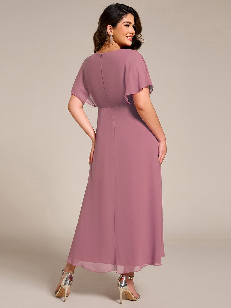ever LILAS|Waist Applique A-Line Chiffon V-Neck Wedding Guest Dress