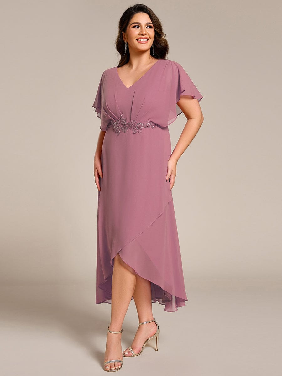 ever LILAS|Waist Applique A-Line Chiffon V-Neck Wedding Guest Dress