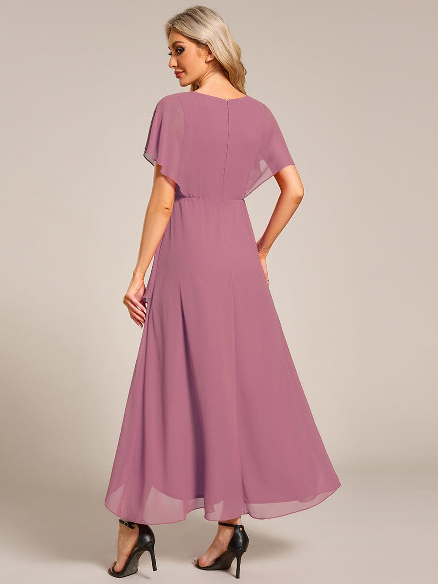 ever LILAS|Waist Applique A-Line Chiffon V-Neck Wedding Guest Dress