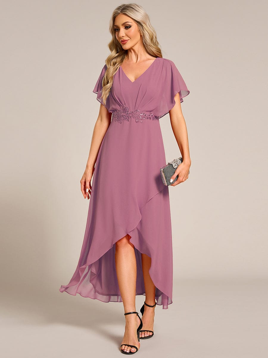ever LILAS|Waist Applique A-Line Chiffon V-Neck Wedding Guest Dress