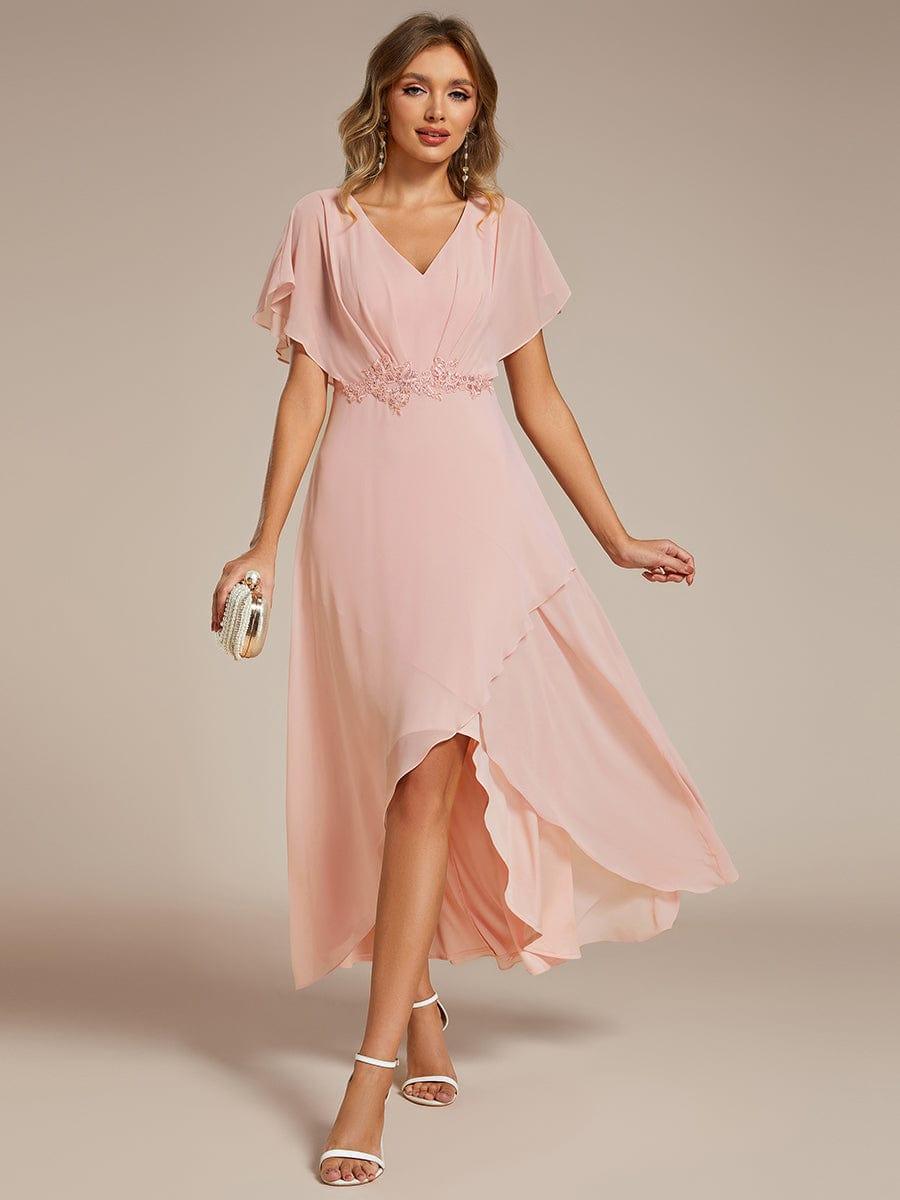 ever LILAS|Waist Applique A-Line Chiffon V-Neck Wedding Guest Dress
